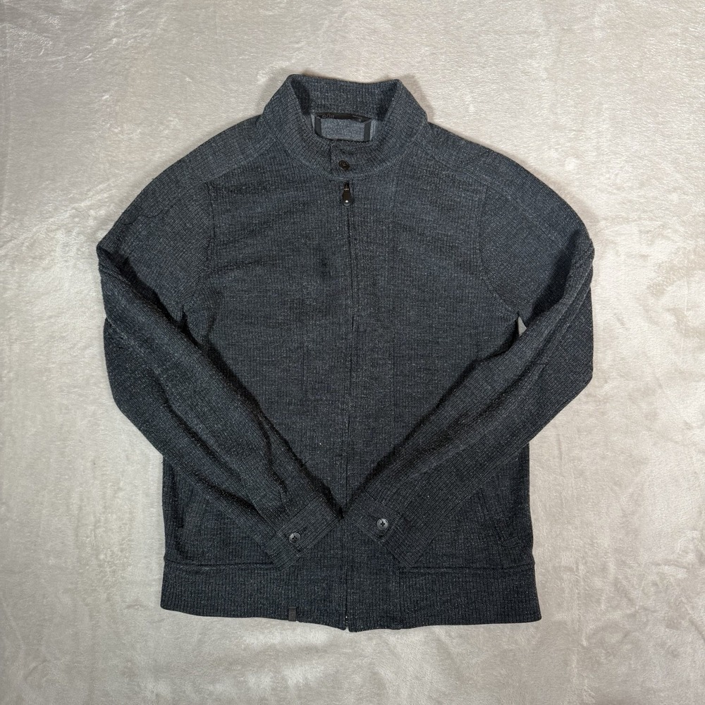 QOR Mens Merino Wool Blend Full Zip Knit Sweater Jacket Gray Size Medium